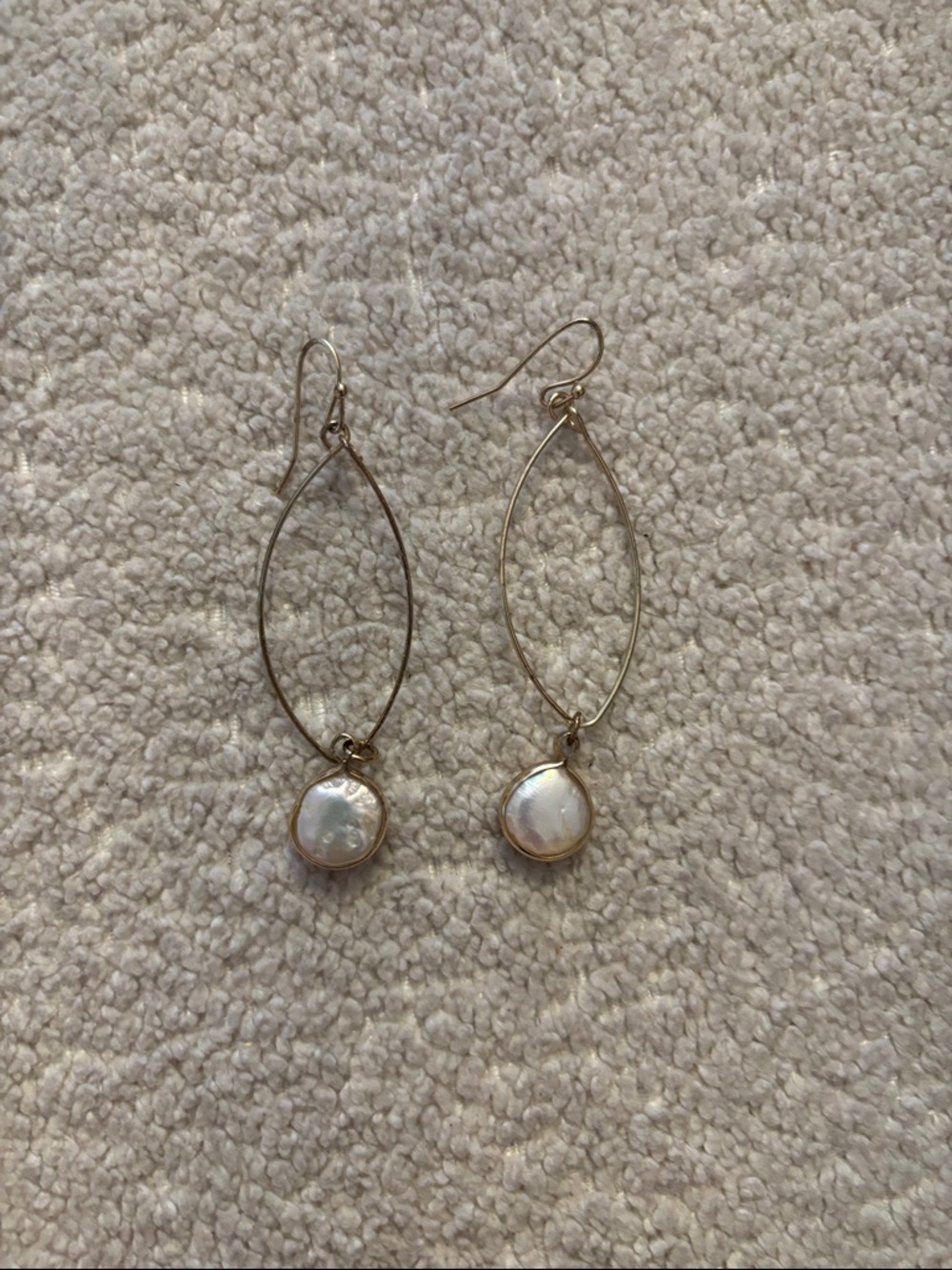 Gold Drop Earrings with White Mother-of-Pearl Discs